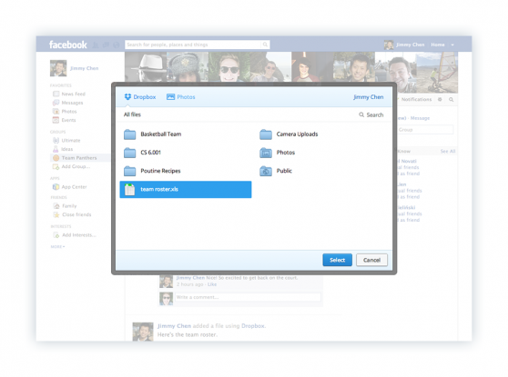 Dropbox Facebook integration