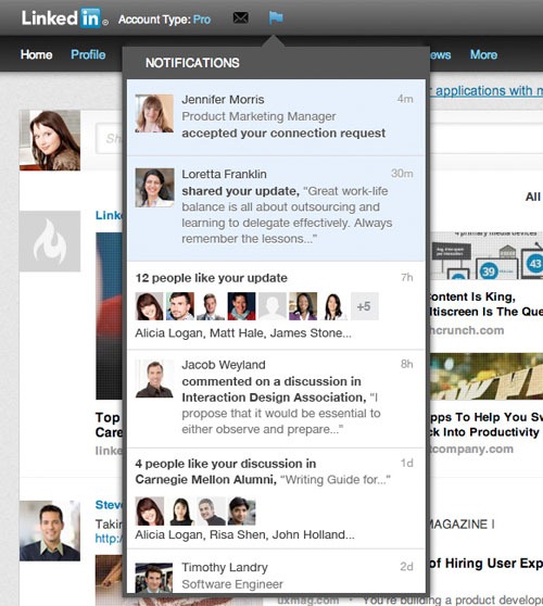 linkedin realtime notification