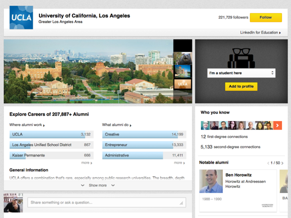 Linkedin university page