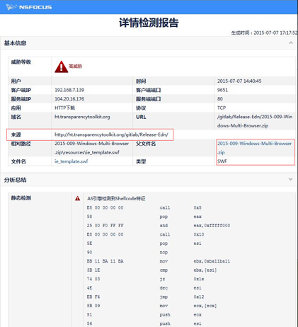 绿盟威胁分析系统 详情检测报告